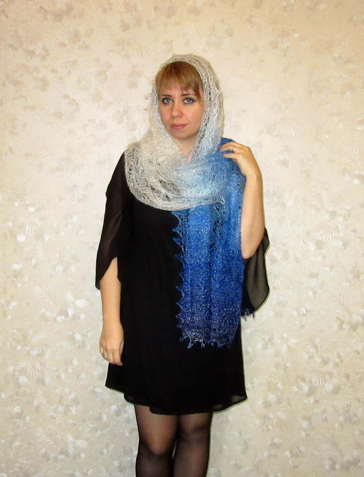 Gestrickter Ziegenflaum Schal Orenburger Schal Shawl Scarf Strick Stola Handmade