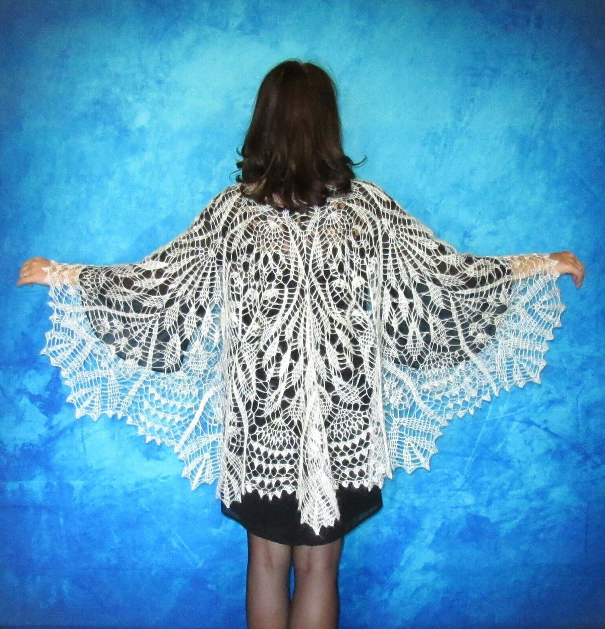 Gestrickter Ziegenflaum Schal Orenburger Schal Pelerina Strick Stola Handmade - Weiß