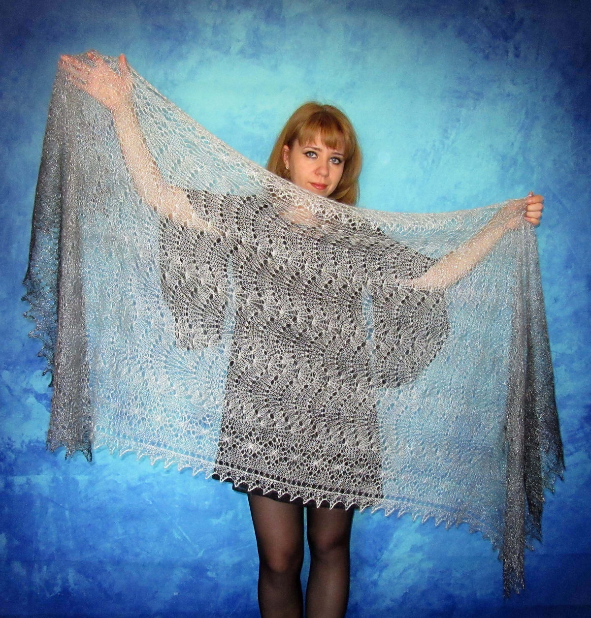 Gestrickter Ziegenflaum Schal Orenburger Schal Shawl Scarf Strick Stola Handmade