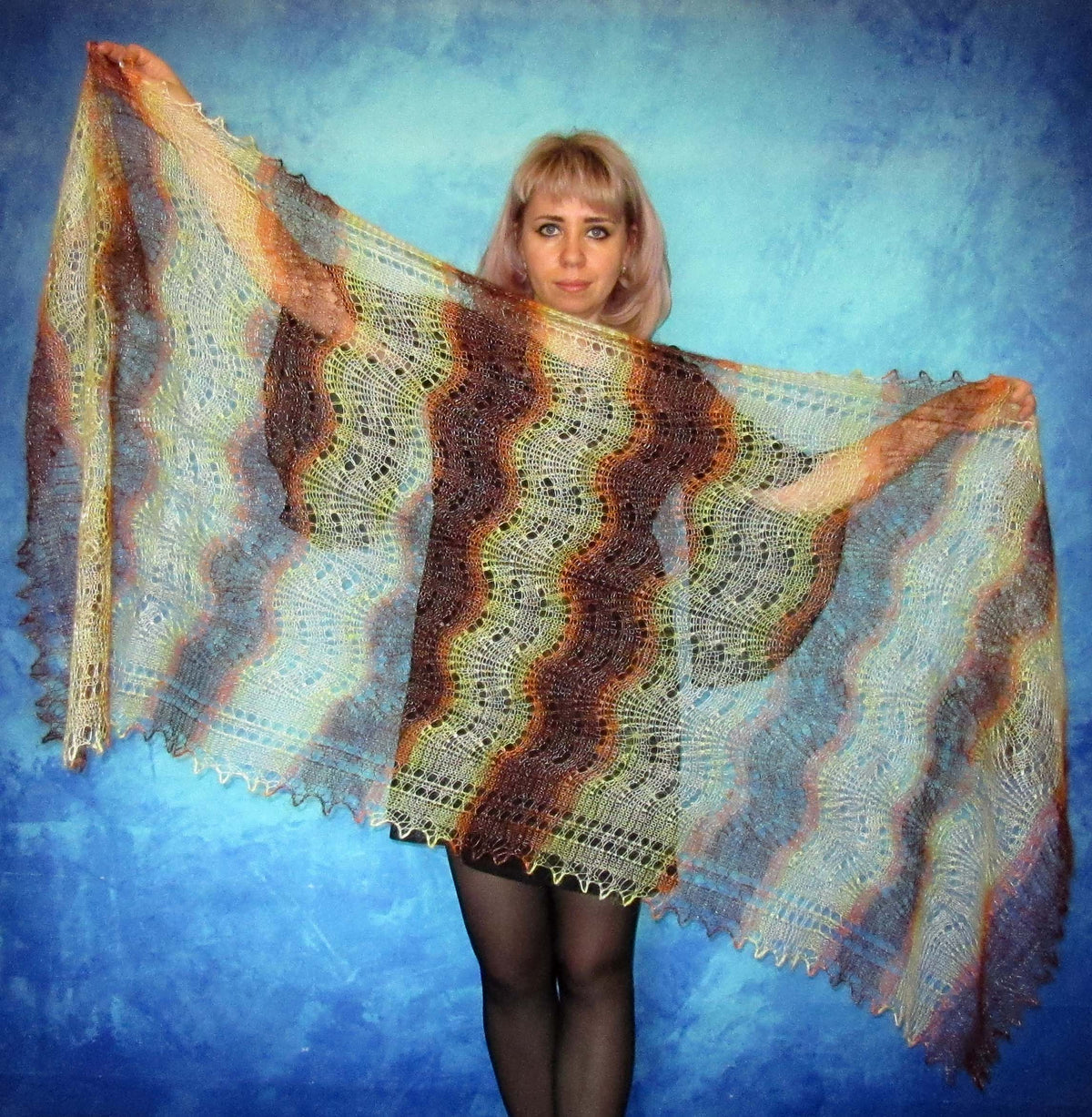 Gestrickter Ziegenflaum Schal Orenburger Schal Shawl Scarf Strick Stola Handmade