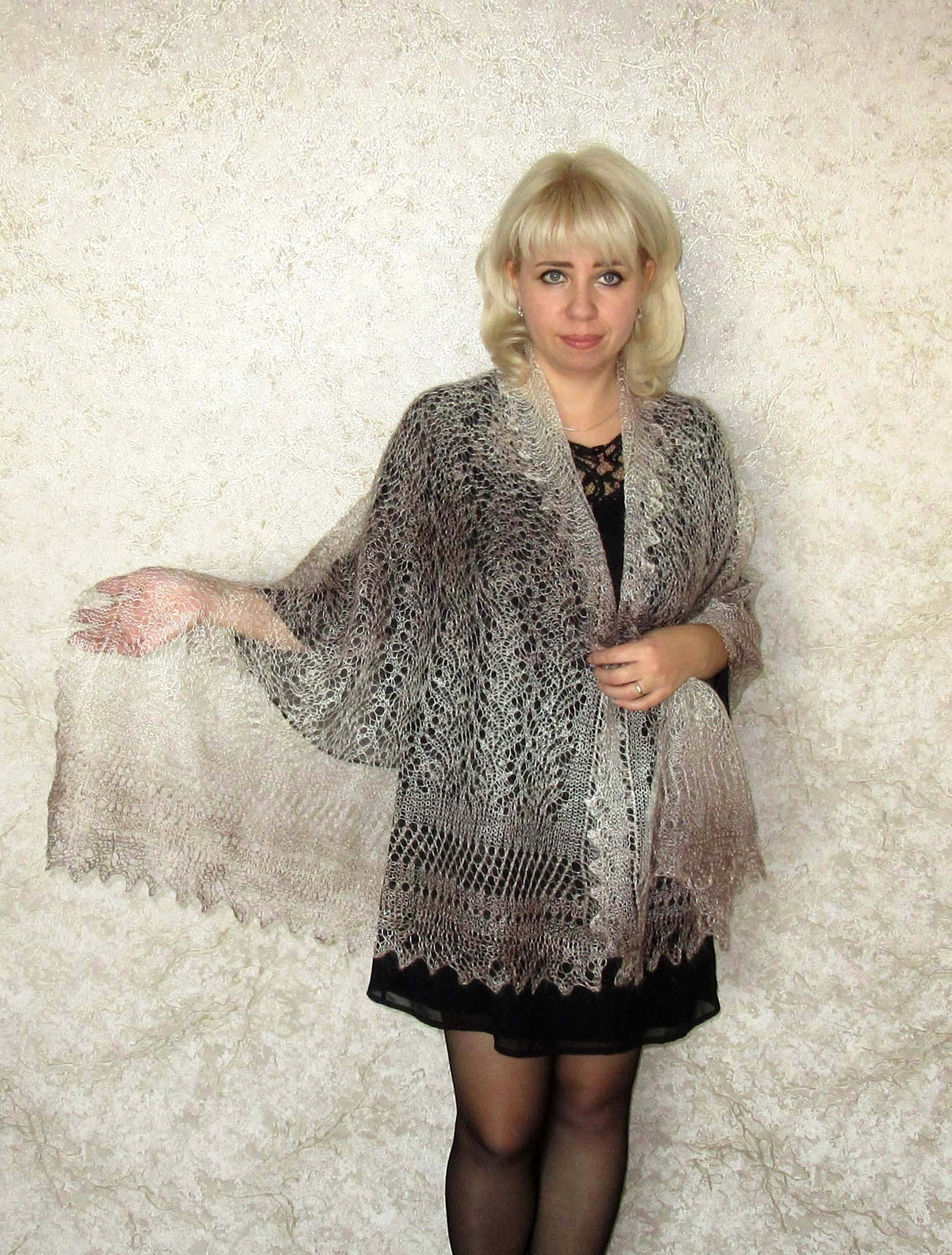 Orenburger Schal Gestrickter Ziegenflaum Schal Shawl Scarf Strick Stola Handmade