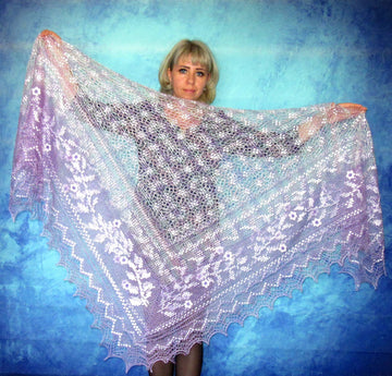 Gestrickter Ziegenflaum Schal Orenburger Schal Pelerina Strick Stola mit Stickerei Handmade