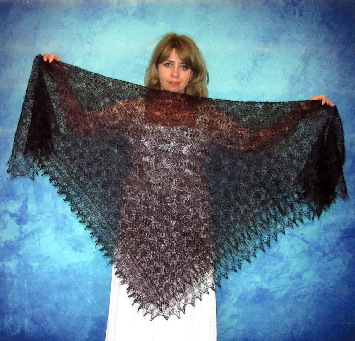 Orenburger Schal Gestrickter Ziegenflaum Schal Shawl Scarf Strick Stola Handmade
