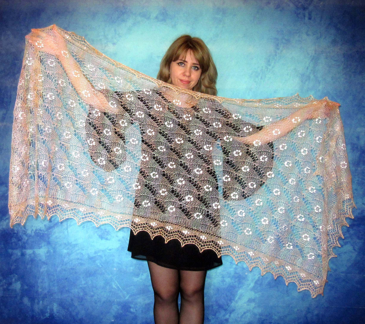 Gestrickter Ziegenflaum Schal Orenburger Schal Shawl Scarf Strick Stola Handmade