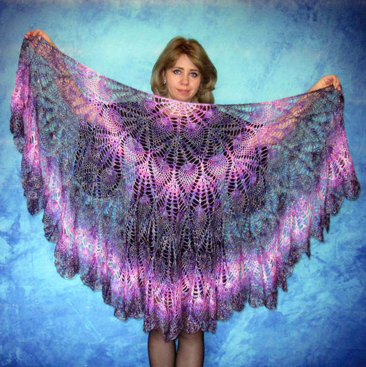 Gestrickter Ziegenflaum Schal Orenburger Schal Pelerina Strick Stola violet Handmade