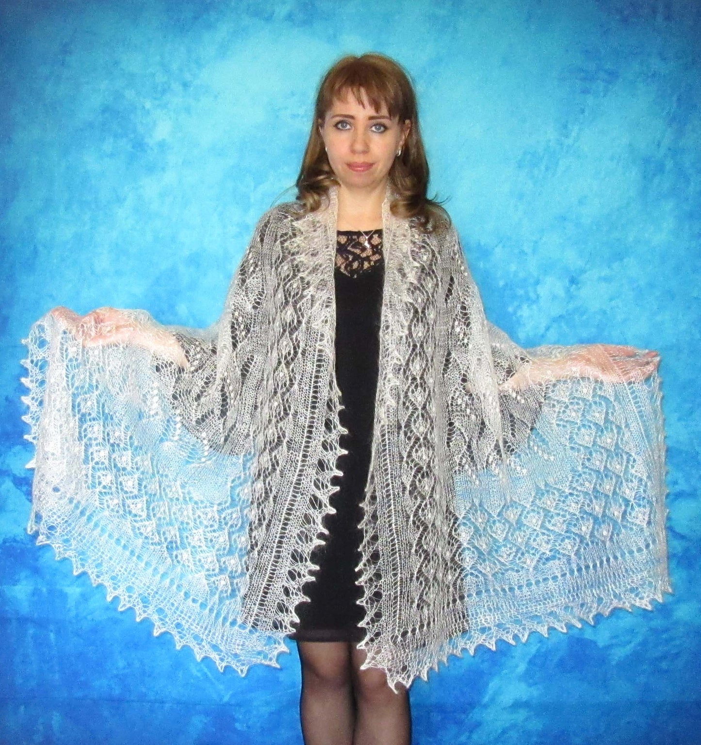 Gestrickter Ziegenflaum Schal Orenburger Schal Shawl Scarf Strick Stola Handmade