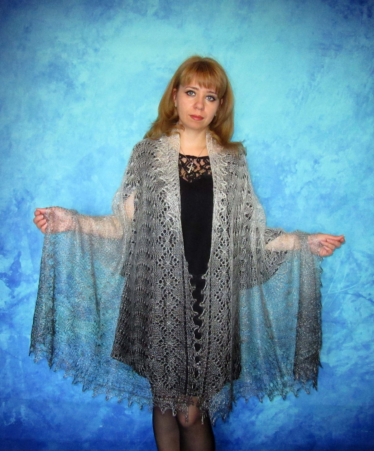 Gestrickter Ziegenflaum Schal Orenburger Schal Shawl Scarf Strick Stola Handmade