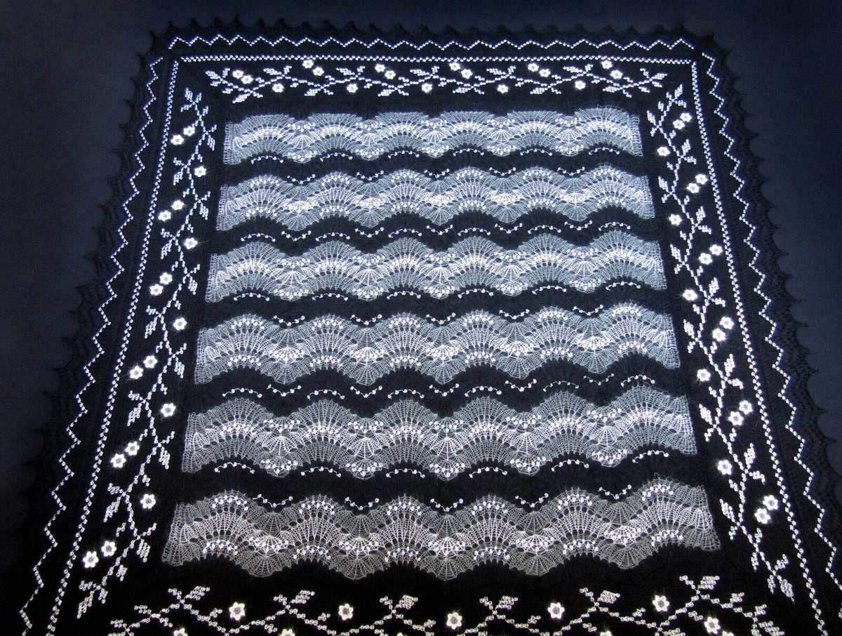 Gestrickter Ziegenflaum Schal Orenburger Schal Pelerina Strick Stola Handmade - Schwarz