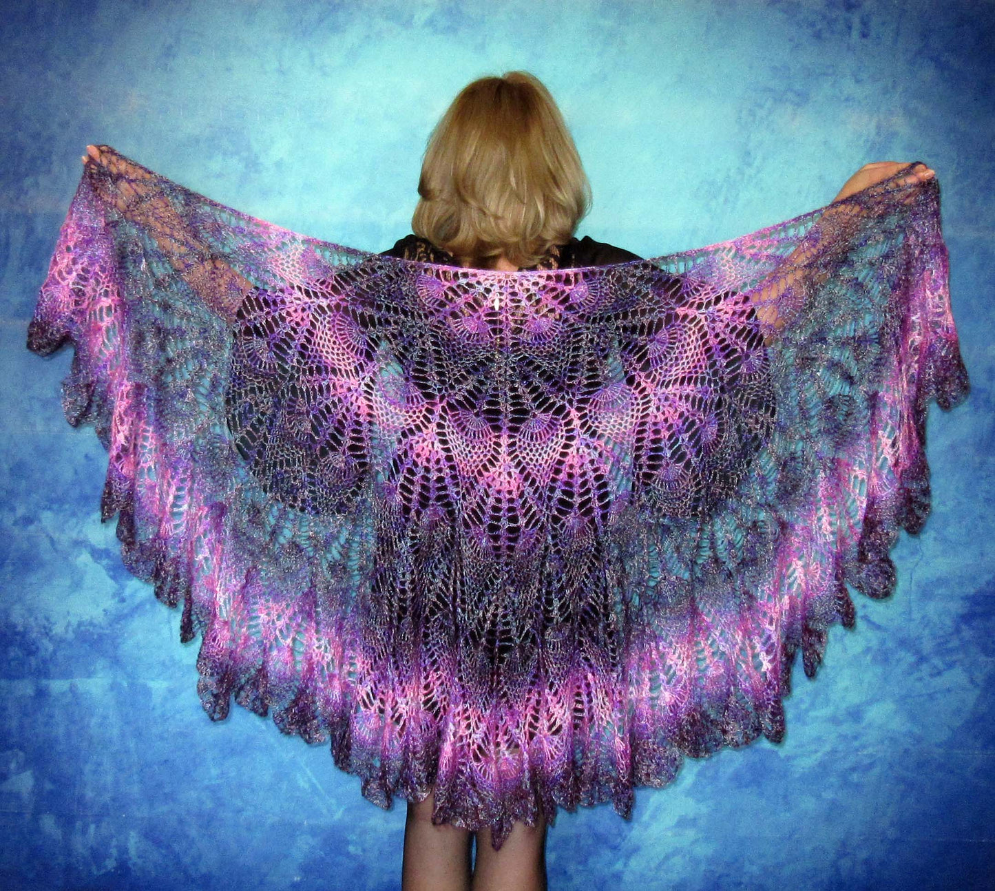 Gestrickter Ziegenflaum Schal Orenburger Schal Pelerina Strick Stola violet Handmade