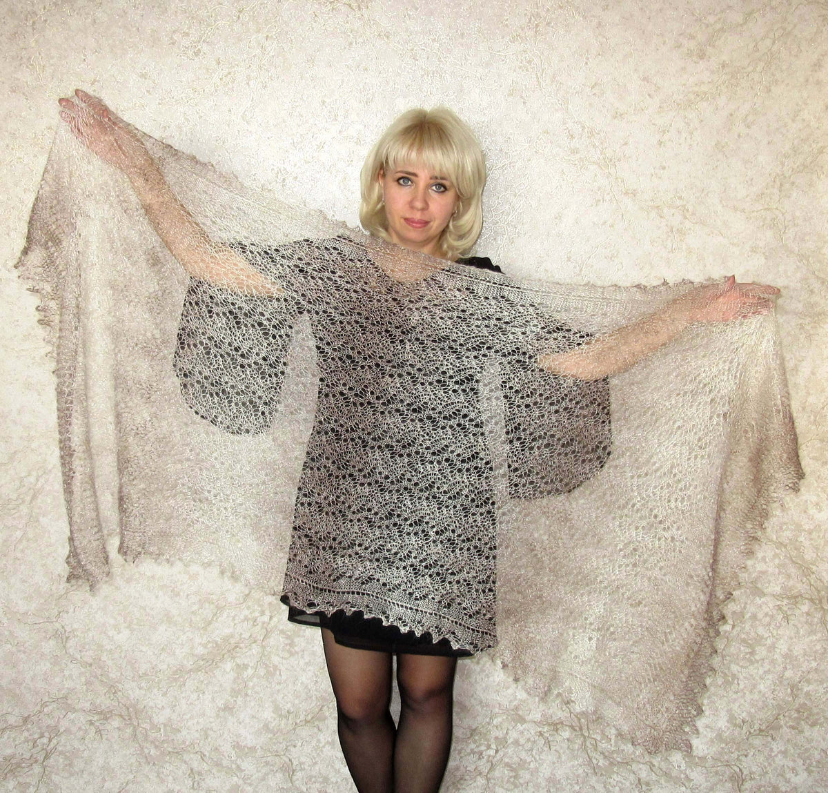 Orenburger Schal Gestrickter Ziegenflaum Schal Shawl Scarf Strick Stola Handmade