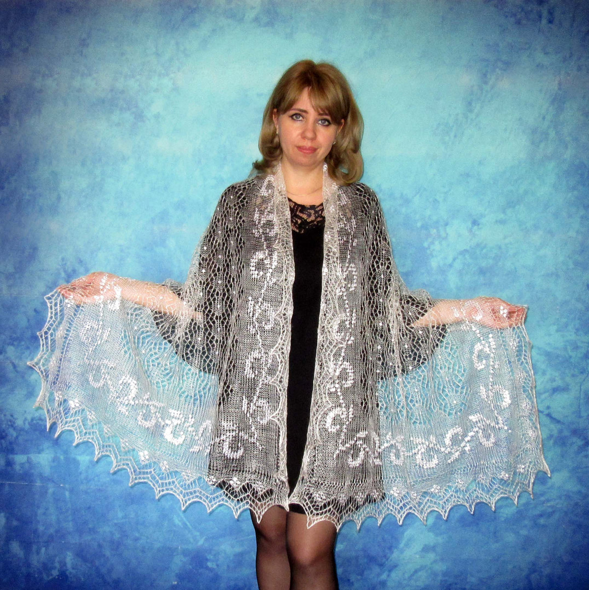 Gestrickter Ziegenflaum Schal Orenburger Schal Shawl Scarf Strick Stola Handmade