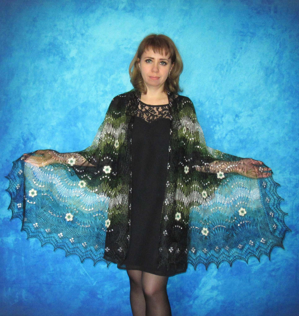 Gestrickter Ziegenflaum Schal Orenburger Schal Shawl Scarf Strick Stola Handmade