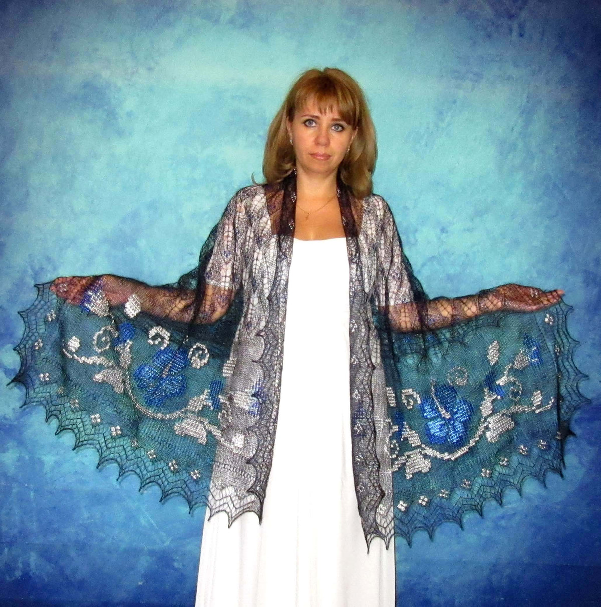 Gestrickter Ziegenflaum Schal Orenburger Schal Shawl Scarf Strick Stola Handmade
