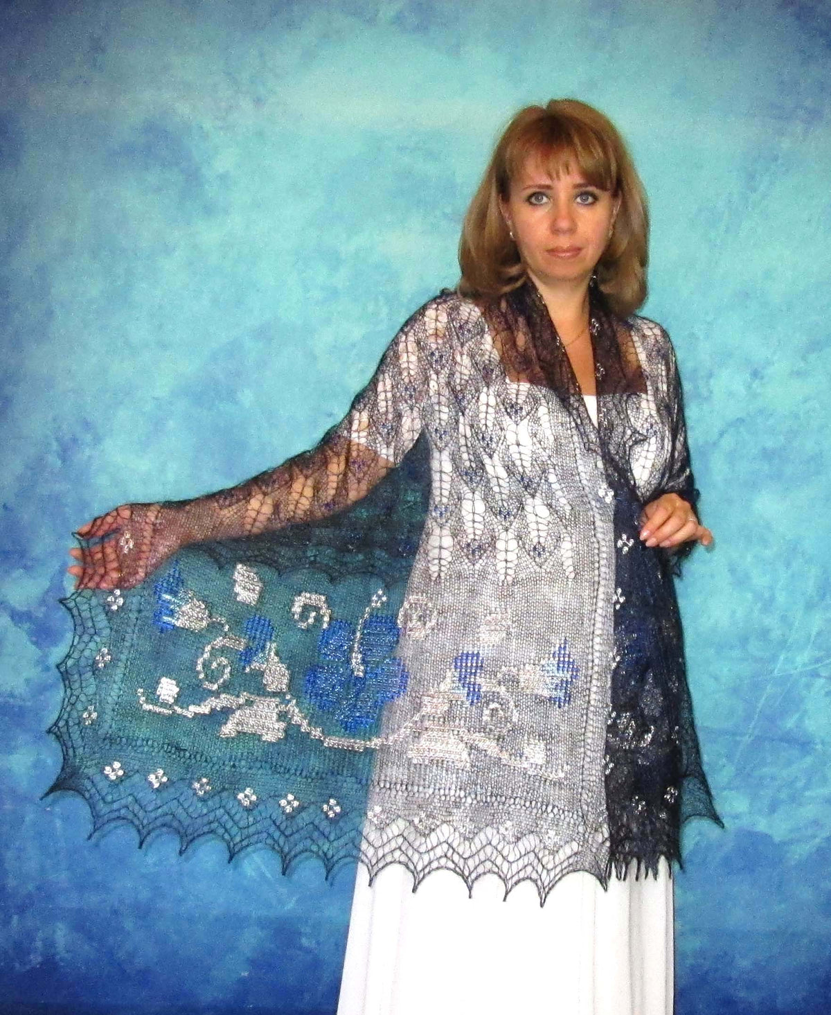 Gestrickter Ziegenflaum Schal Orenburger Schal Shawl Scarf Strick Stola Handmade