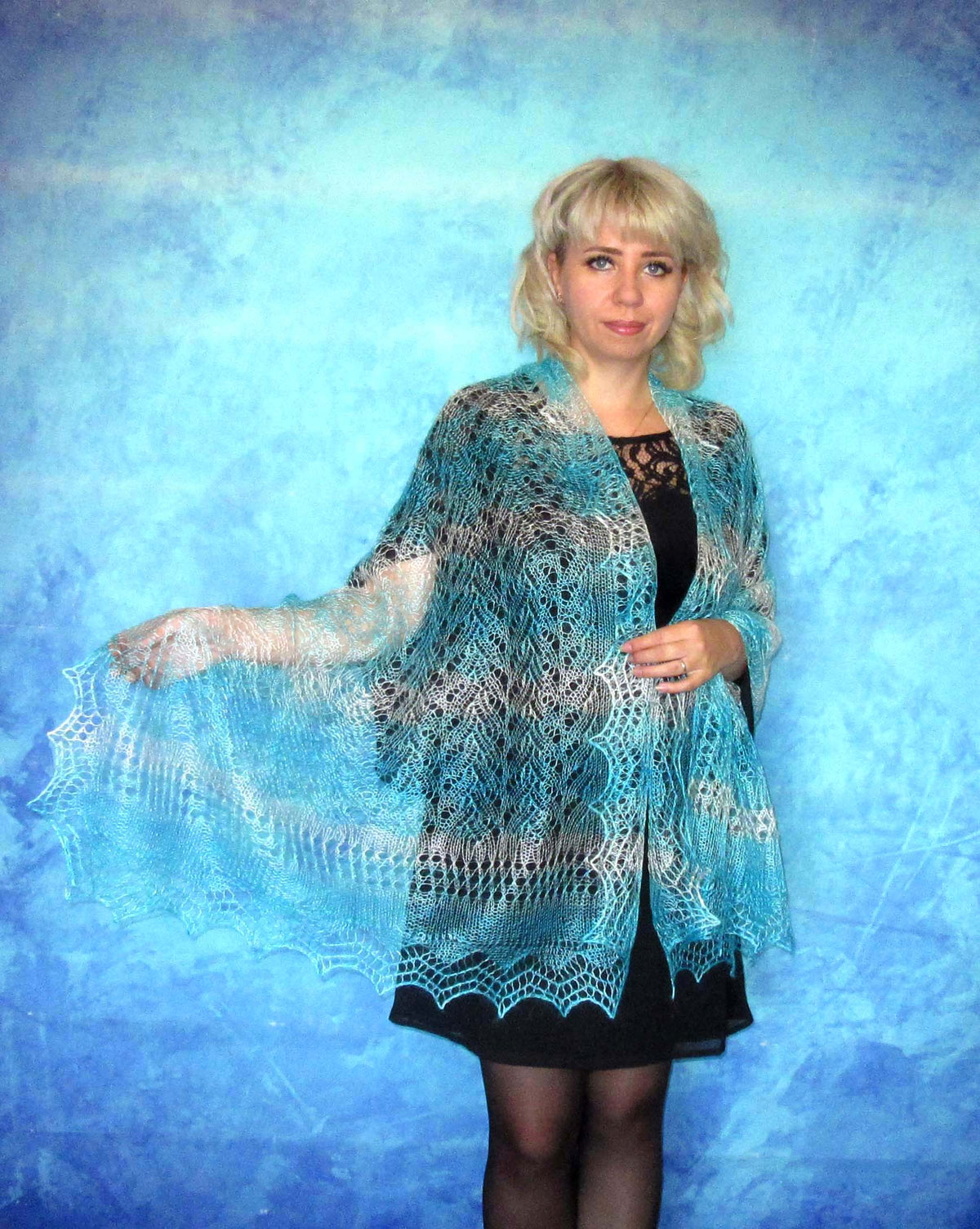 Gestrickter Ziegenflaum Schal Orenburger Schal Shawl Scarf Strick Stola Handmade