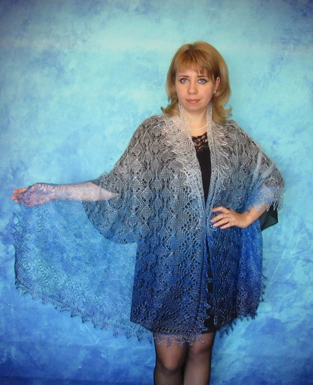 Gestrickter Ziegenflaum Schal Orenburger Schal Shawl Scarf Strick Stola Handmade