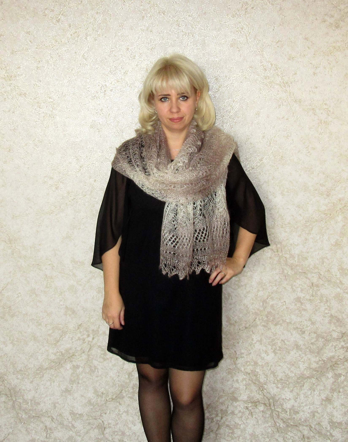 Orenburger Schal Gestrickter Ziegenflaum Schal Shawl Scarf Strick Stola Handmade