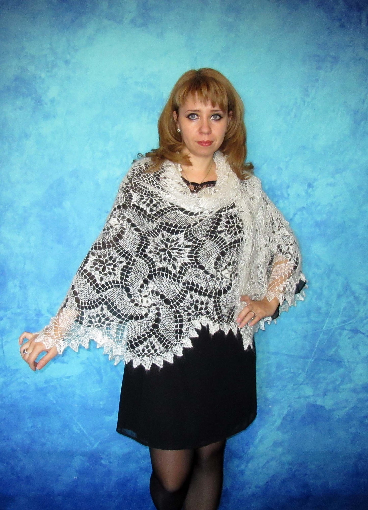 Orenburger Schal Gestrickter Ziegenflaum Schal Pelerina Strick Stola Handmade
