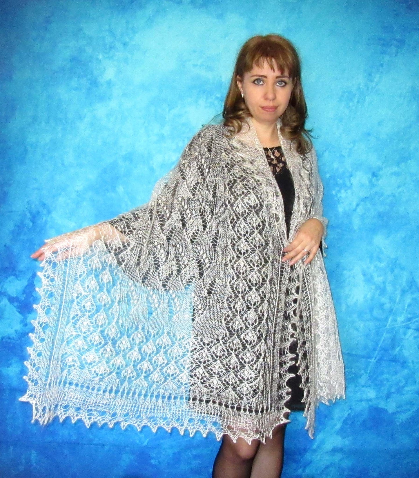 Gestrickter Ziegenflaum Schal Orenburger Schal Shawl Scarf Strick Stola Handmade