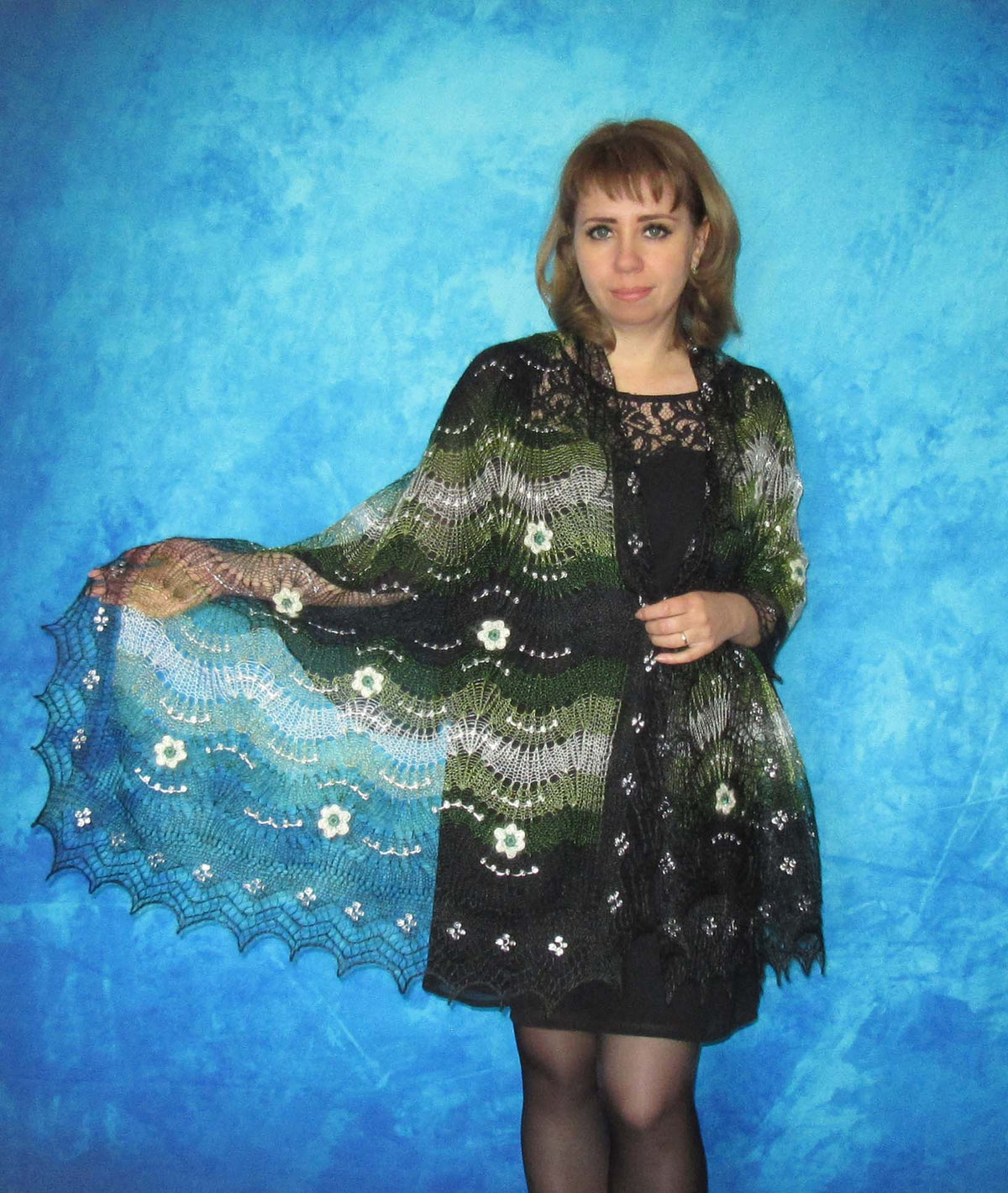 Gestrickter Ziegenflaum Schal Orenburger Schal Shawl Scarf Strick Stola Handmade