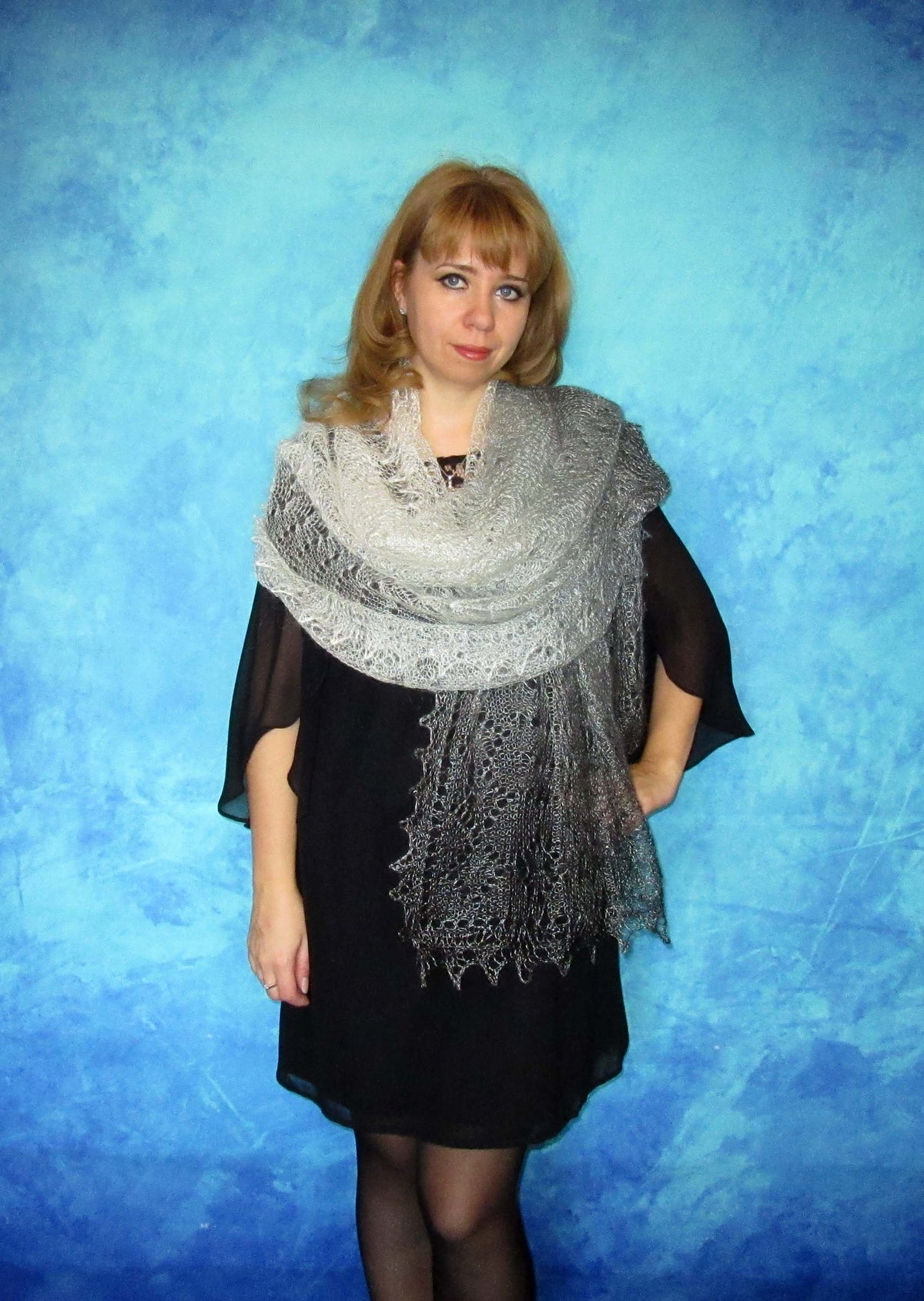 Gestrickter Ziegenflaum Schal Orenburger Schal Shawl Scarf Strick Stola Handmade