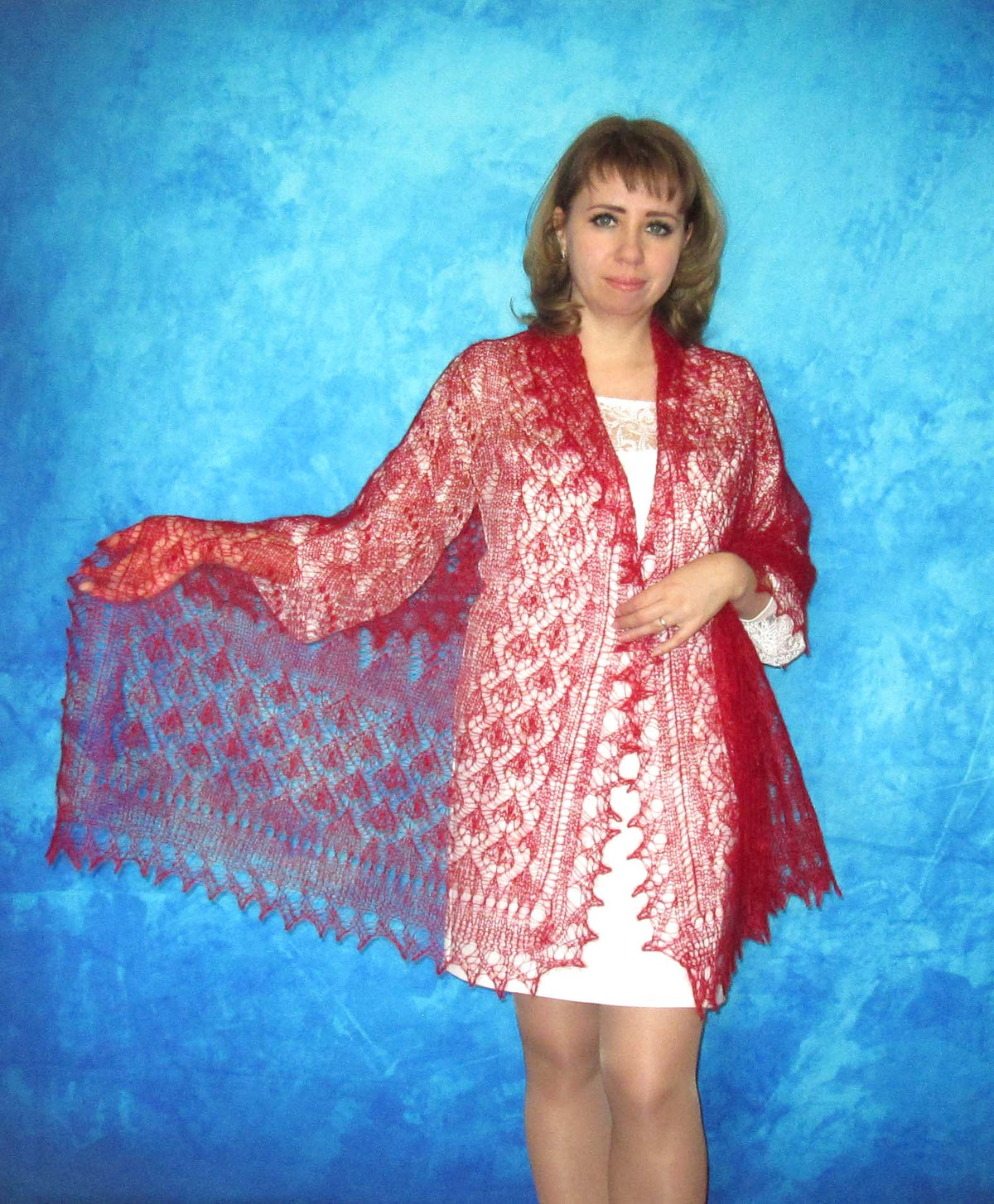 Gestrickter Ziegenflaum Schal Orenburger Schal Shawl Scarf mit Stikerei Handmade