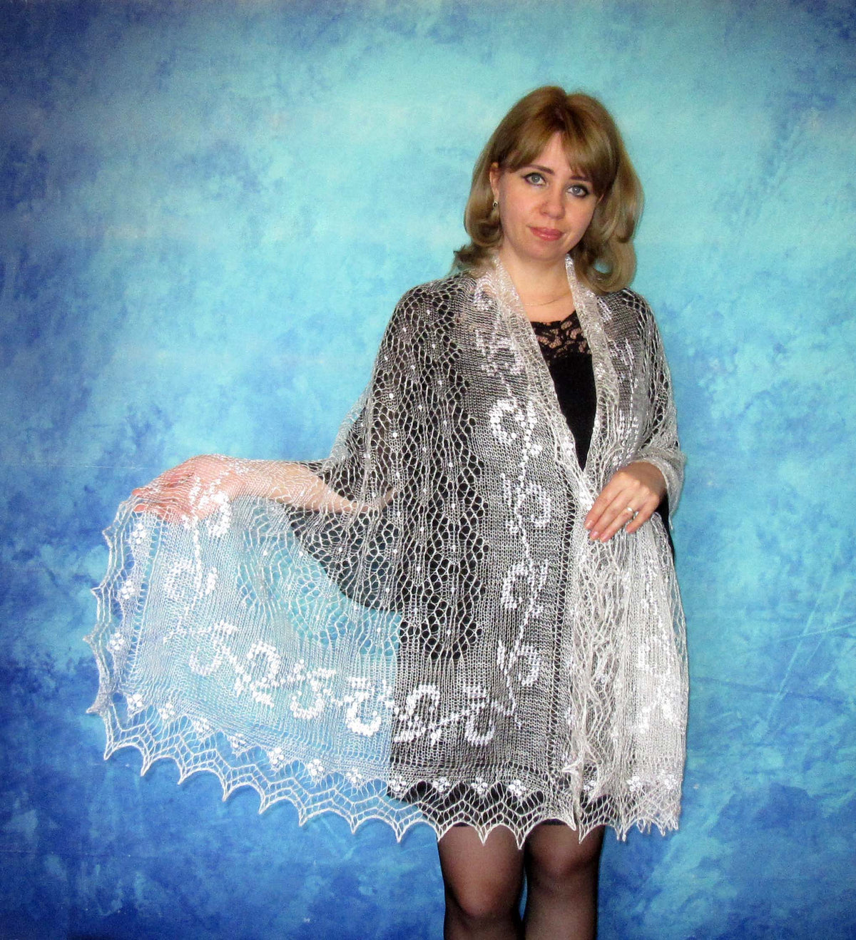 Gestrickter Ziegenflaum Schal Orenburger Schal Shawl Scarf Strick Stola Handmade