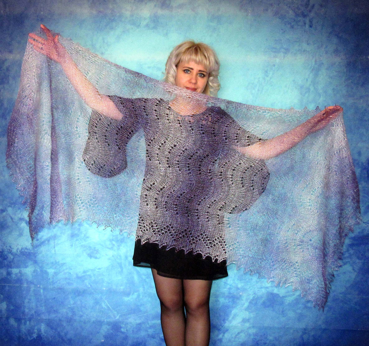 Gestrickter Ziegenflaum Schal Orenburger Schal Shawl Scarf Strick Stola Handmade