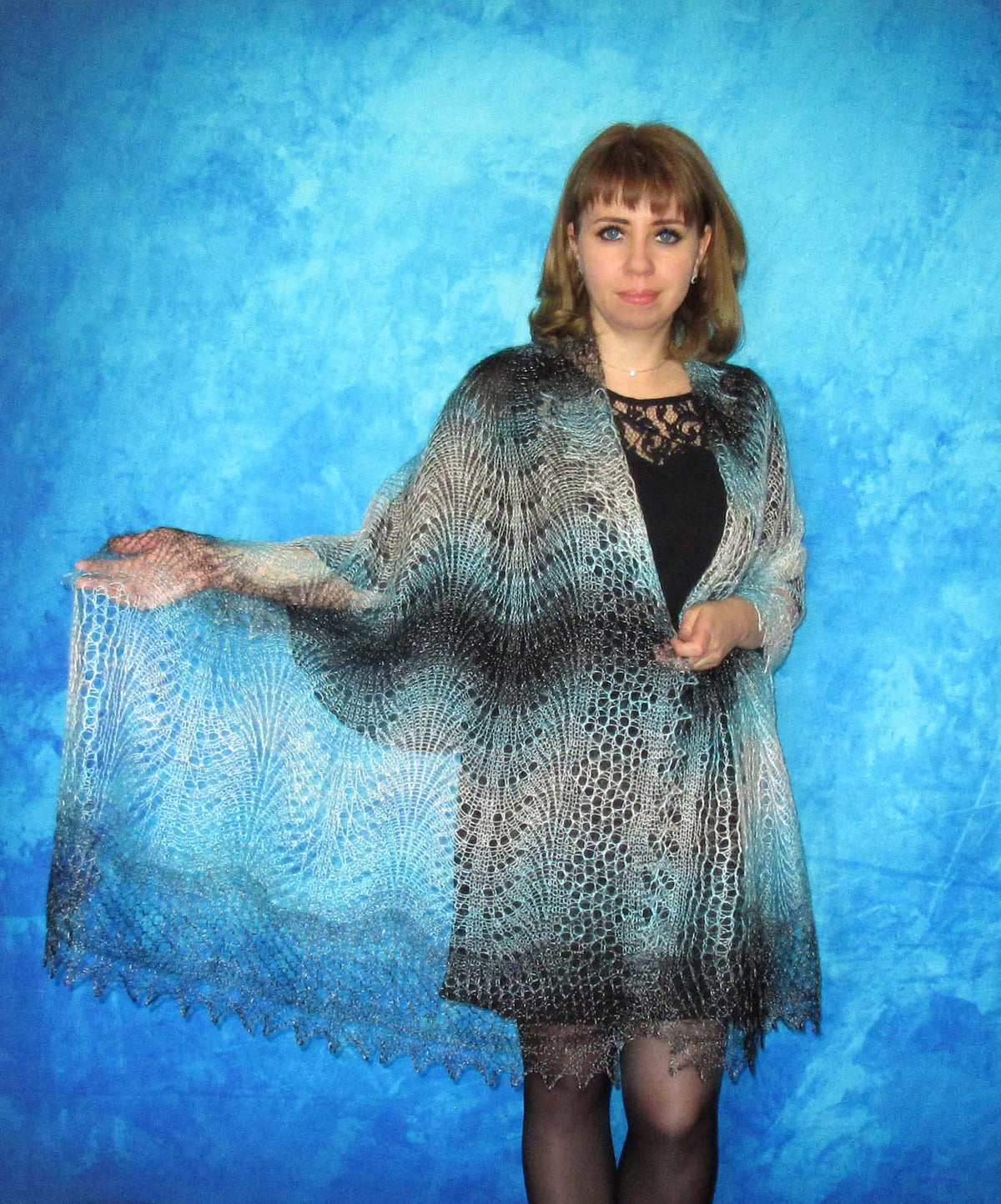 Gestrickter Ziegenflaum Schal Orenburger Schal Shawl Scarf Strick Stola Handmade