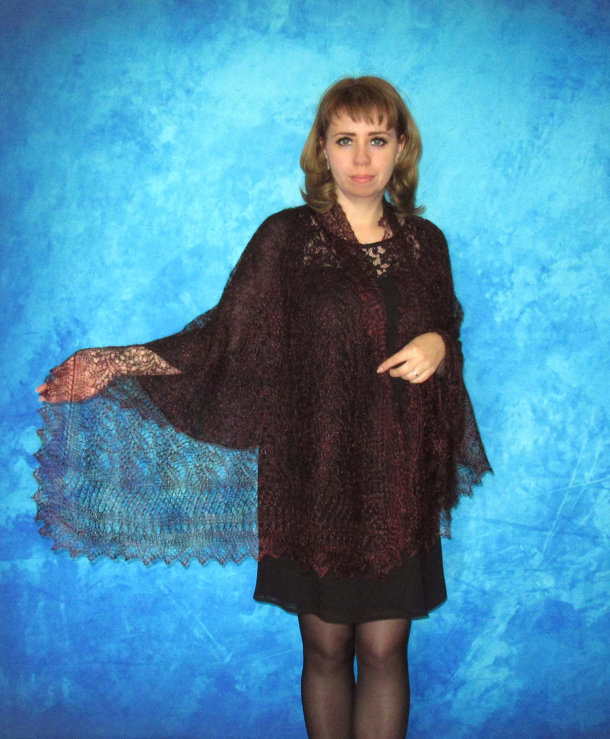 Orenburger Schal Gestrickter Ziegenflaum Schal Shawl Scarf Strick Stola Handmade