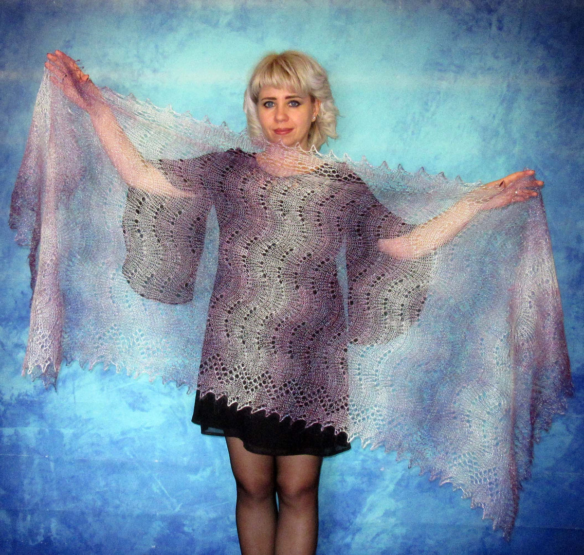 Gestrickter Ziegenflaum Schal Orenburger Schal Shawl Scarf Strick Stola Handmade