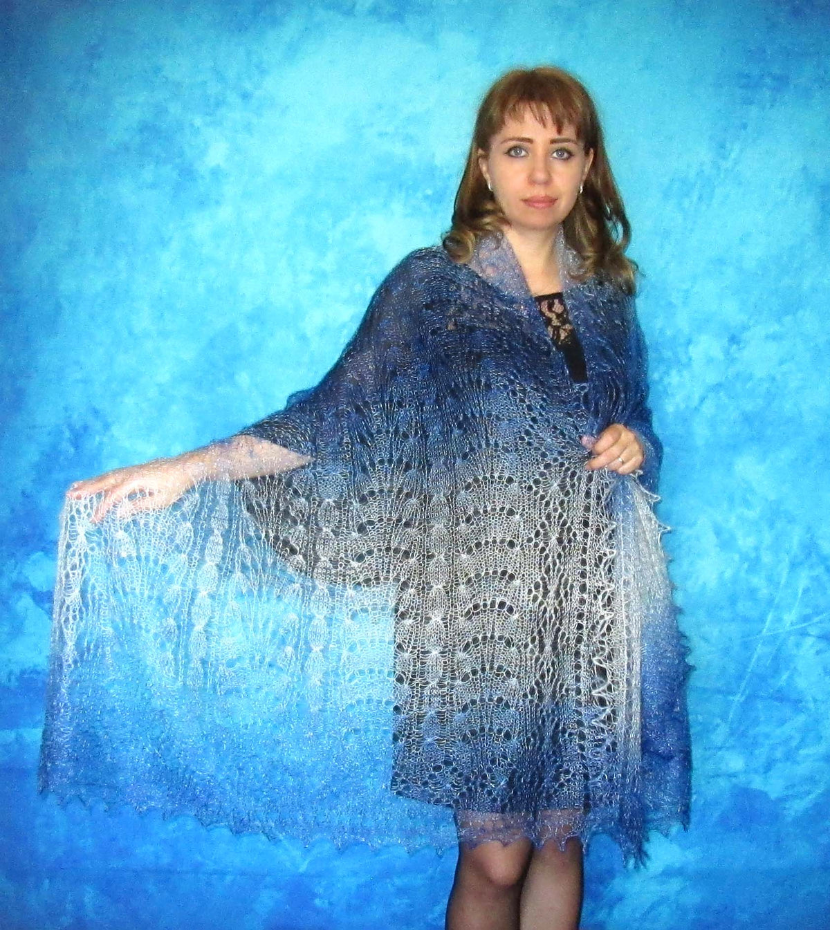 Orenburger Schal Gestrickter Ziegenflaum Schal Shawl Scarf Strick Stola Handmade