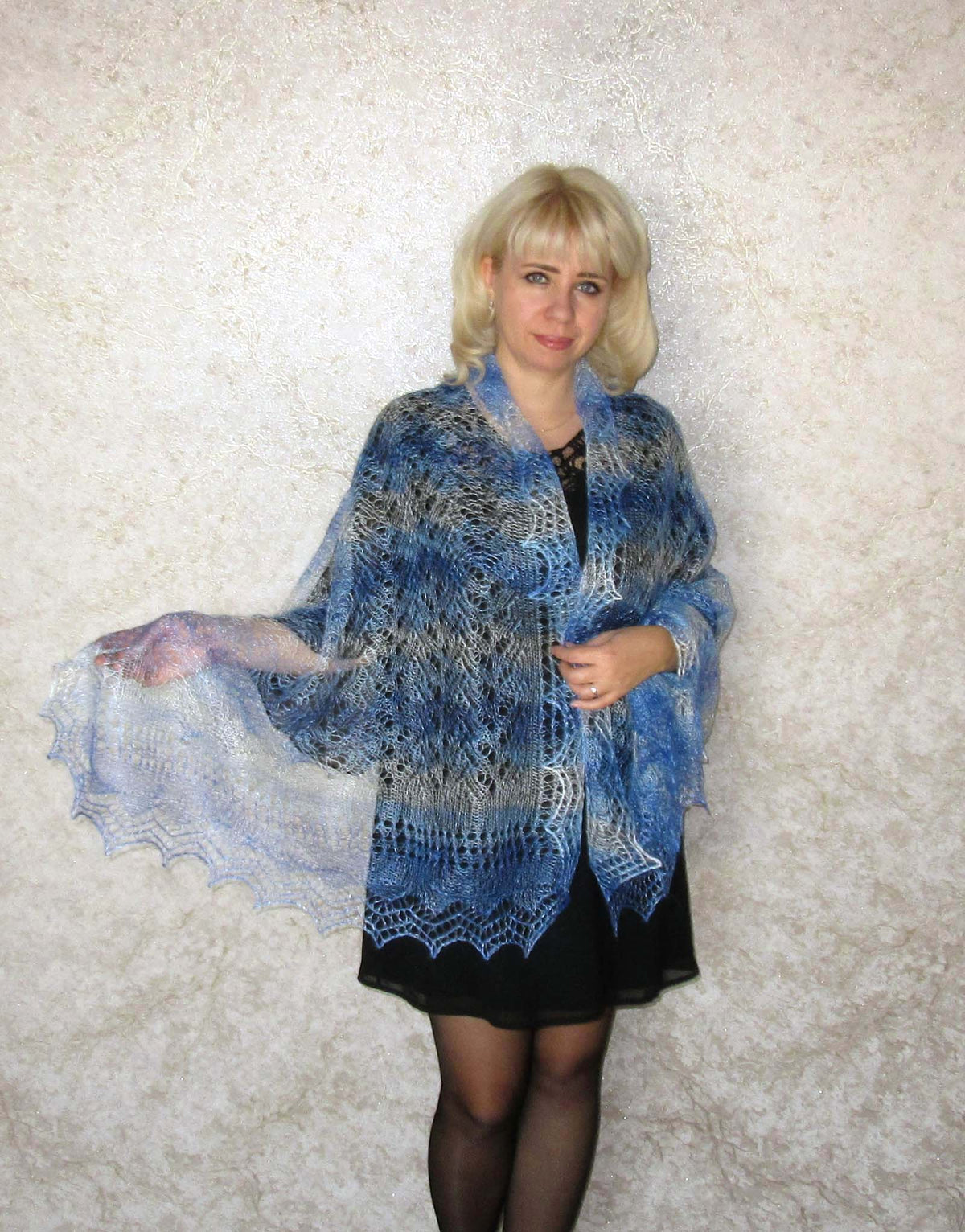 Gestrickter Ziegenflaum Schal Orenburger Schal Shawl Scarf Strick Stola Handmade
