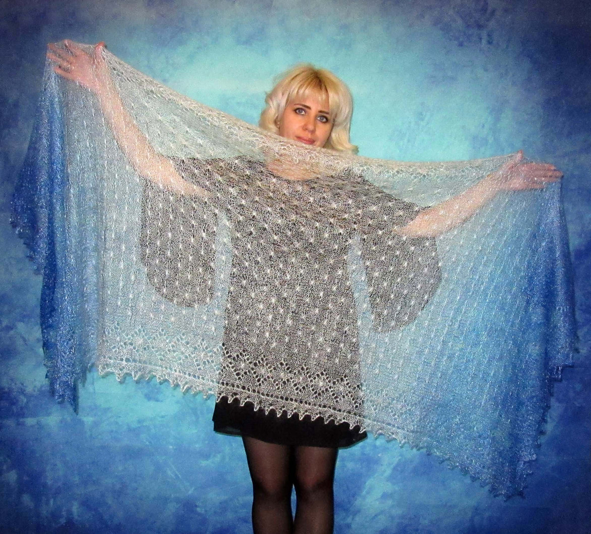 Gestrickter Ziegenflaum Schal Orenburger Schal Shawl Scarf Strick Stola Handmade