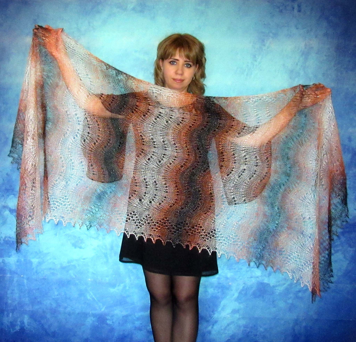 Gestrickter Ziegenflaum Schal Orenburger Schal Shawl Scarf Strick Stola Handmade