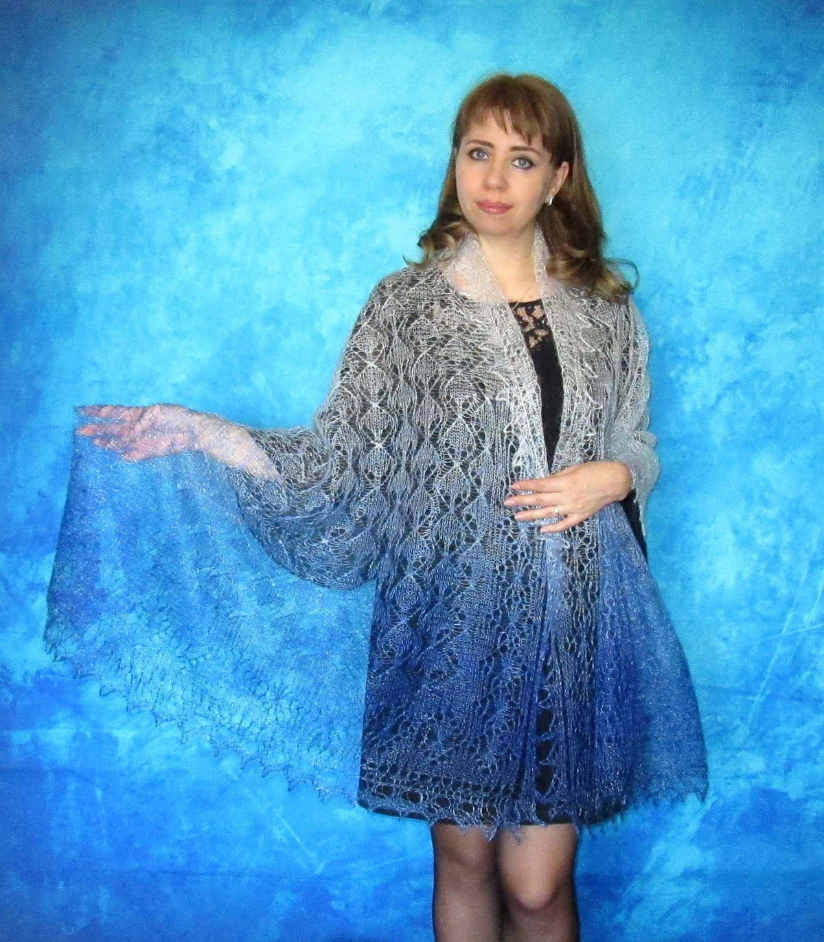 Orenburger Schal Gestrickter Ziegenflaum Schal Shawl Scarf Strick Stola Handmade