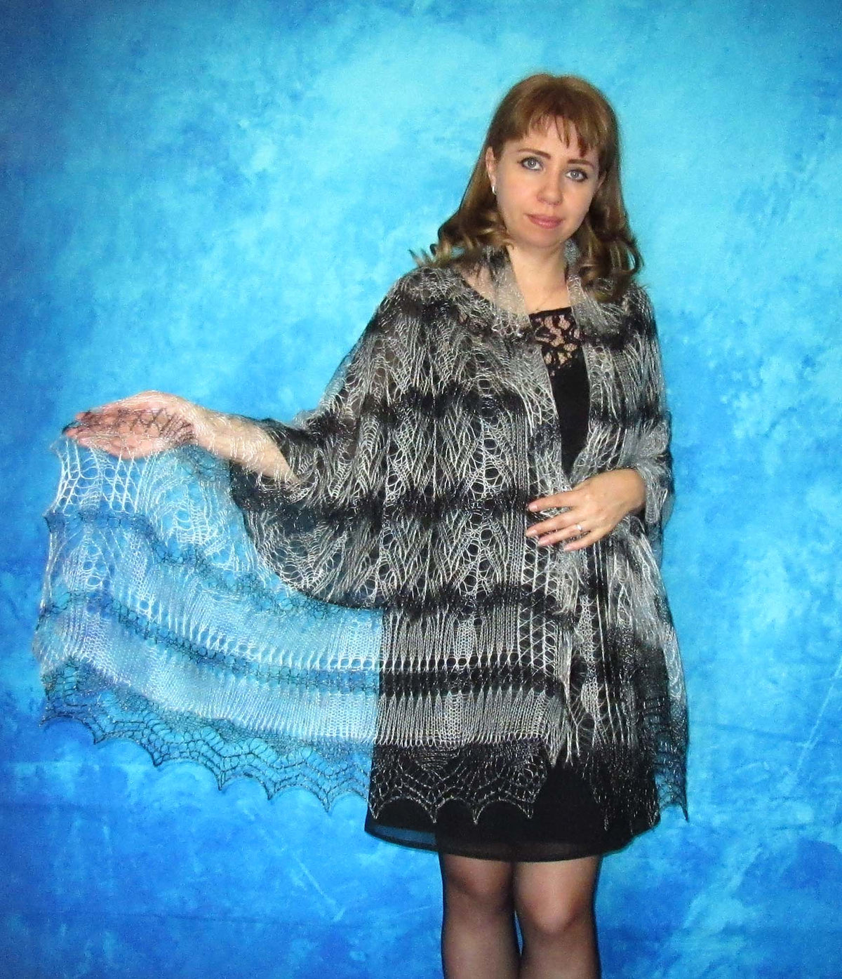 Gestrickter Ziegenflaum Schal Orenburger Schal Shawl Scarf Strick Stola Handmade