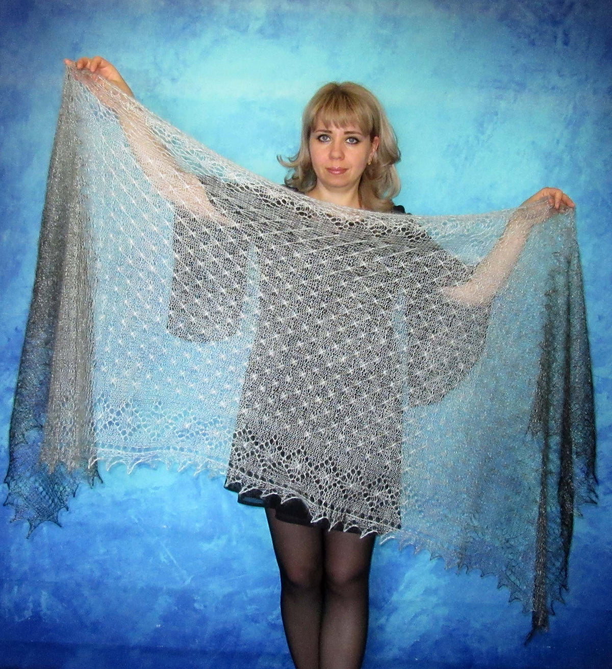 Gestrickter Ziegenflaum Schal Orenburger Schal Shawl Scarf Strick Stola Handmade