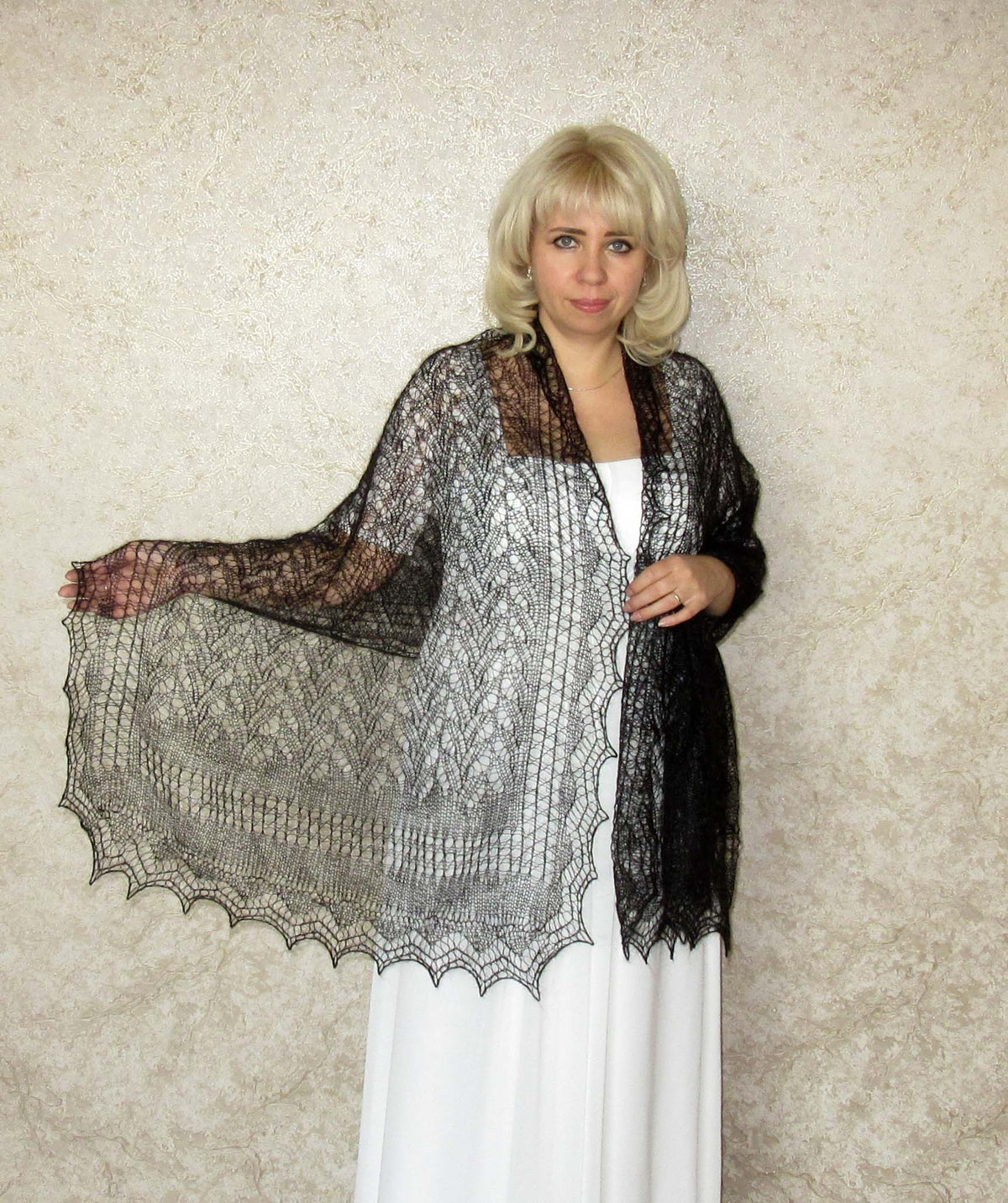 Gestrickter Ziegenflaum Schal Orenburger Schal Shawl Scarf Strick Stola Handmade