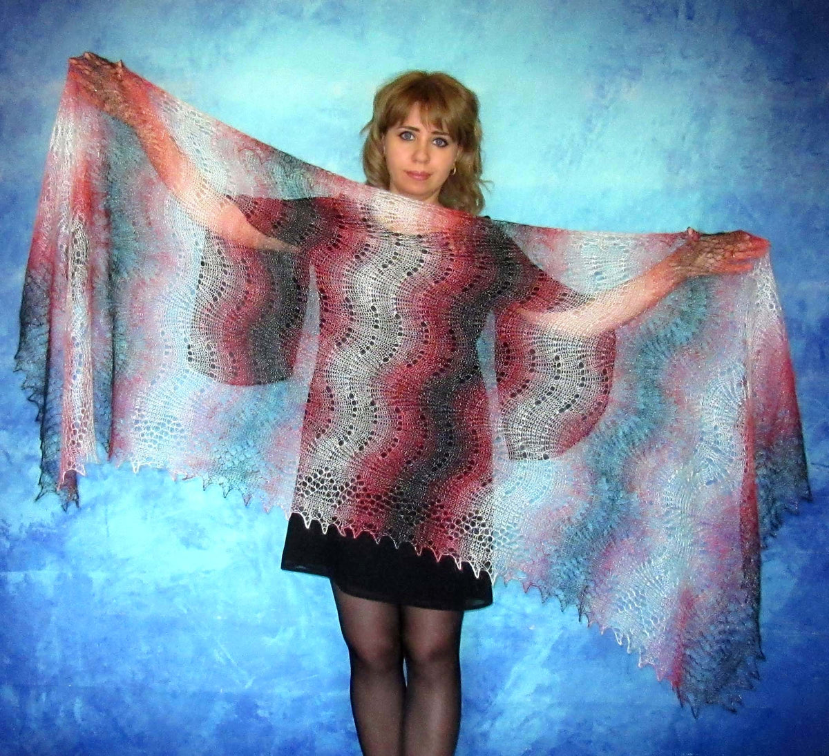 Gestrickter Ziegenflaum Schal Orenburger Schal Shawl Scarf Strick Stola Handmade