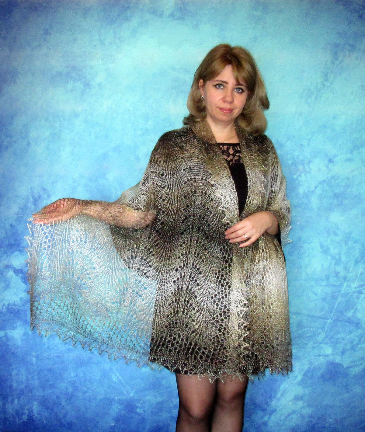Gestrickter Ziegenflaum Schal Orenburger Schal Shawl Scarf Strick Stola Handmade