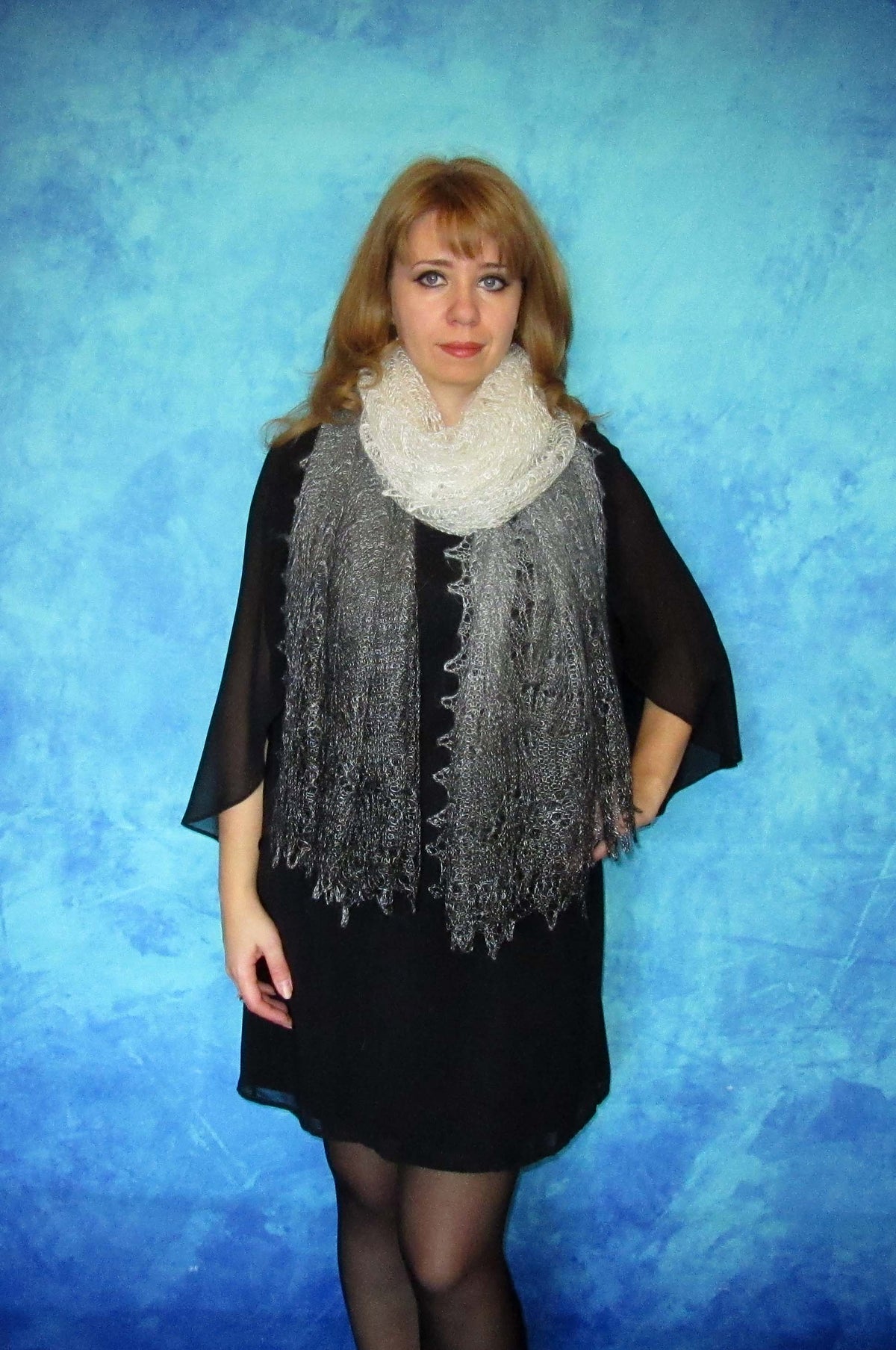 Gestrickter Ziegenflaum Schal Orenburger Schal Shawl Scarf Strick Stola Handmade