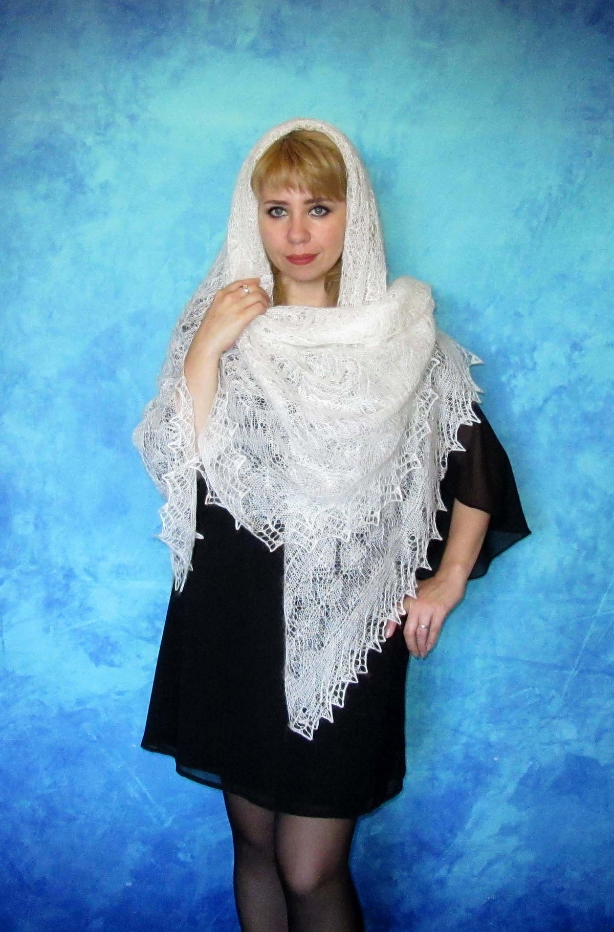 Gestrickter Ziegenflaum Schal Orenburger Schal Shawl Scarf Strick Stola Handmade