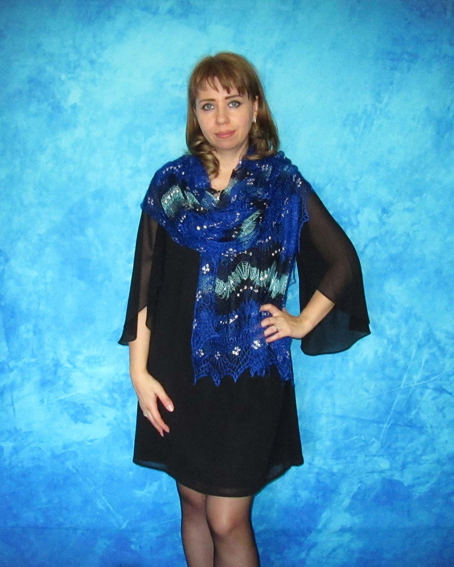 Gestrickter Ziegenflaum Schal Orenburger Schal Shawl Scarf mit Stikerei Handmade