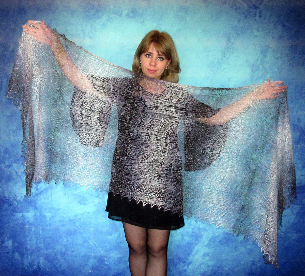 Gestrickter Ziegenflaum Schal Orenburger Schal Shawl Scarf Strick Stola Handmade