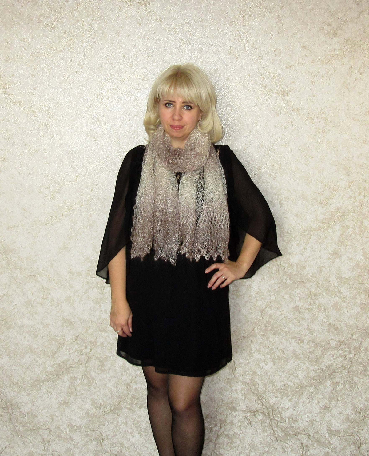 Orenburger Schal Gestrickter Ziegenflaum Schal Shawl Scarf Strick Stola Handmade