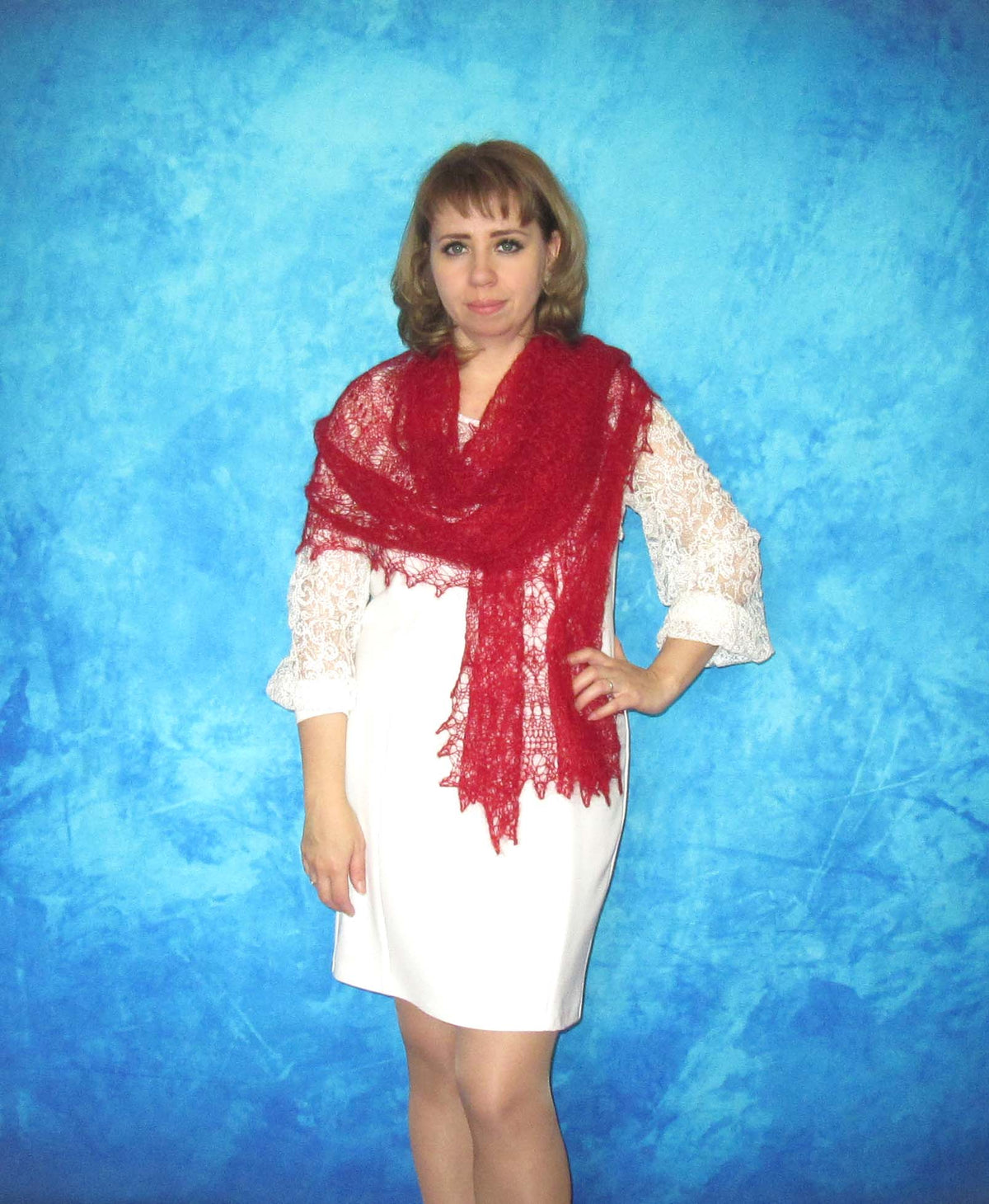 Gestrickter Ziegenflaum Schal Orenburger Schal Shawl Scarf mit Stikerei Handmade