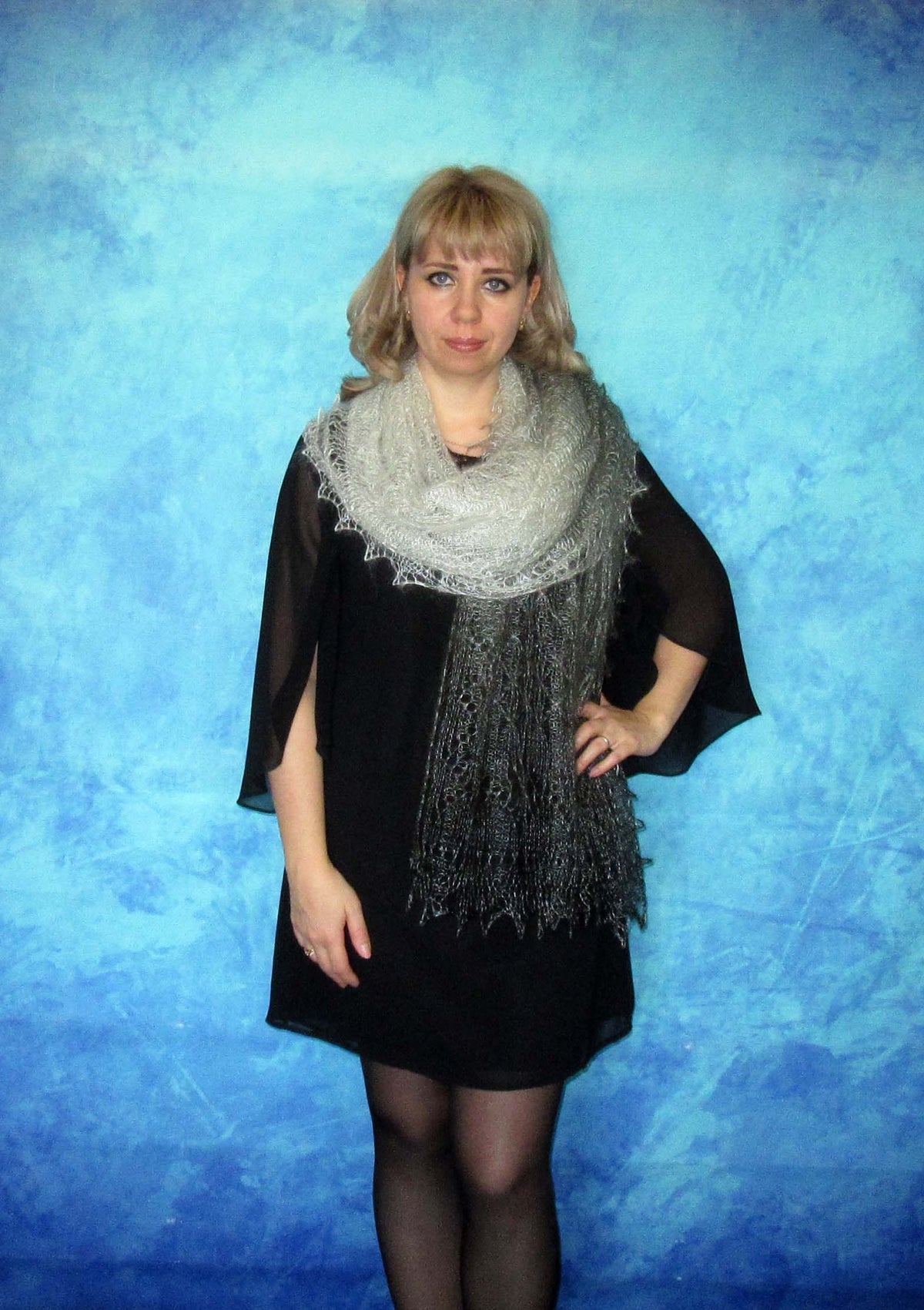 Gestrickter Ziegenflaum Schal Orenburger Schal Shawl Scarf Strick Stola Handmade
