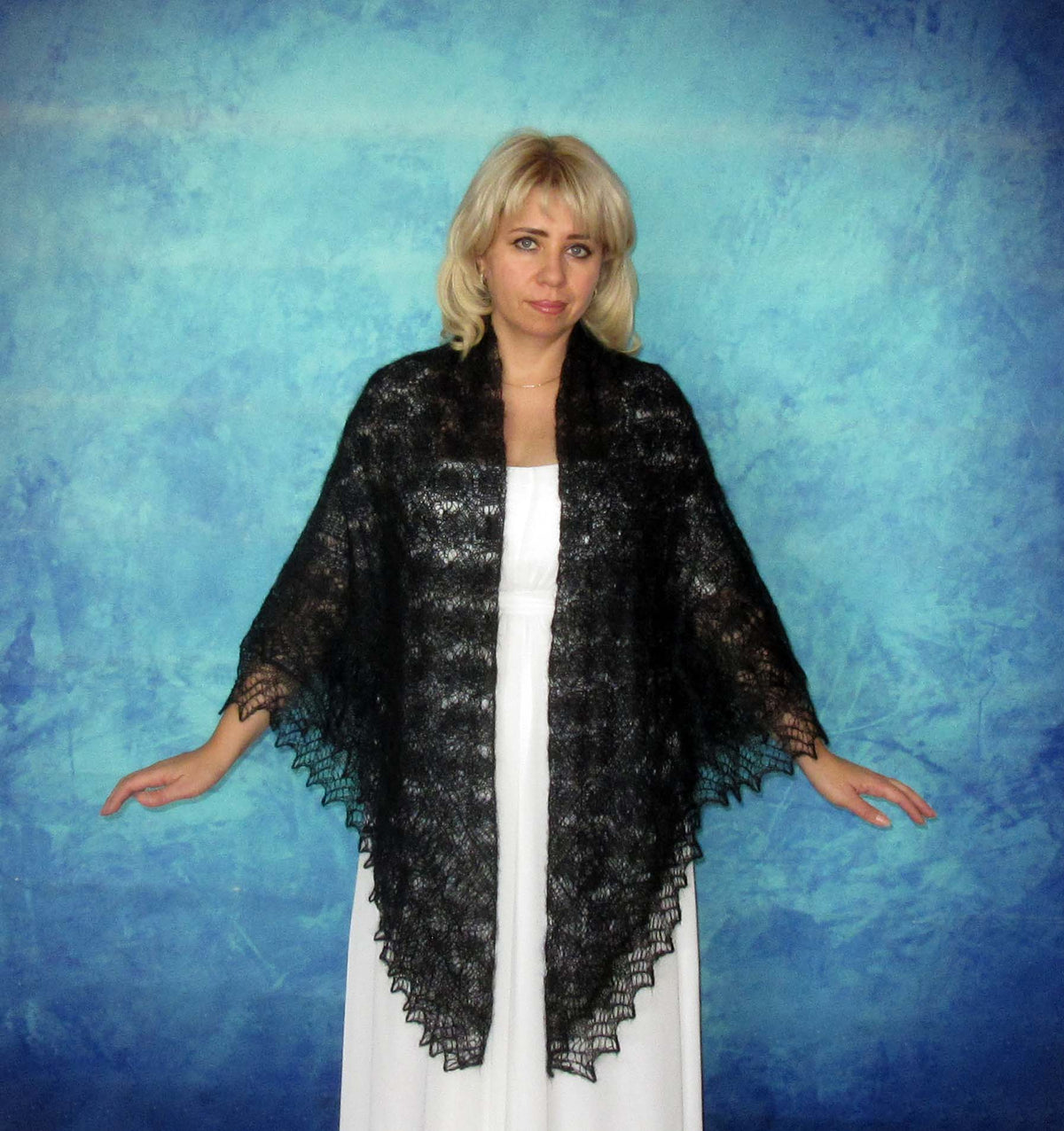 Orenburger Schal Gestrickter Ziegenflaum Schal Shawl Scarf Strick Stola Handmade
