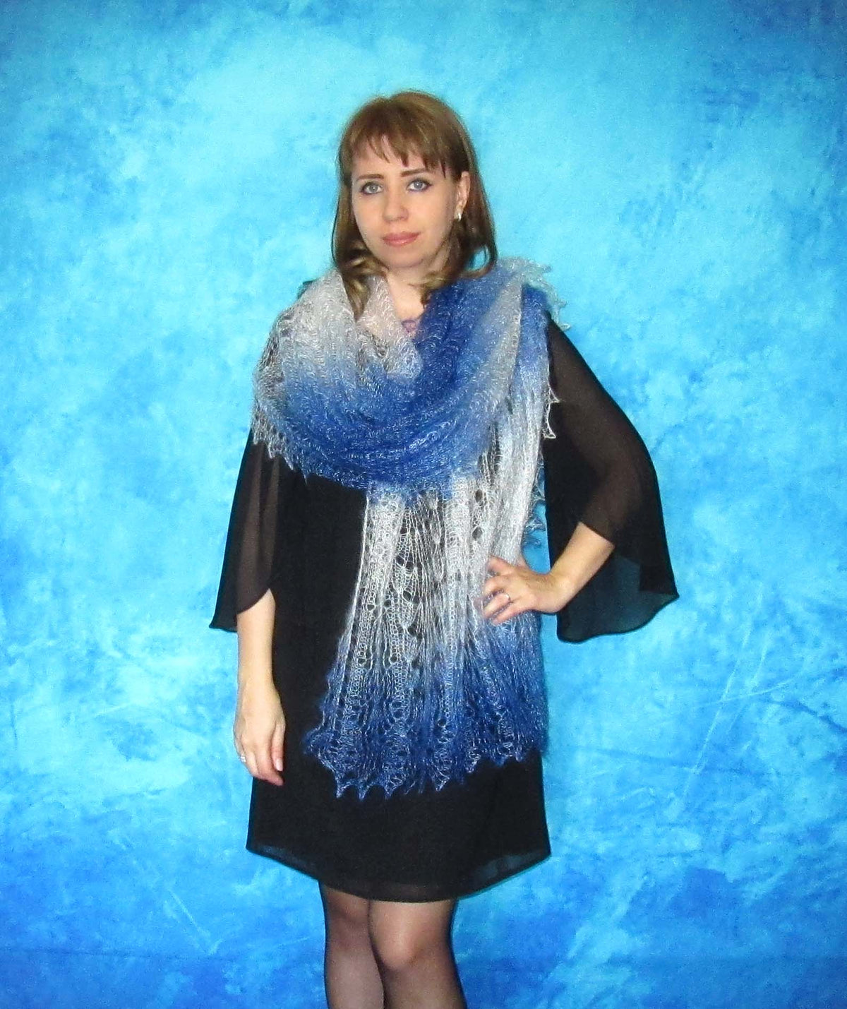 Orenburger Schal Gestrickter Ziegenflaum Schal Shawl Scarf Strick Stola Handmade